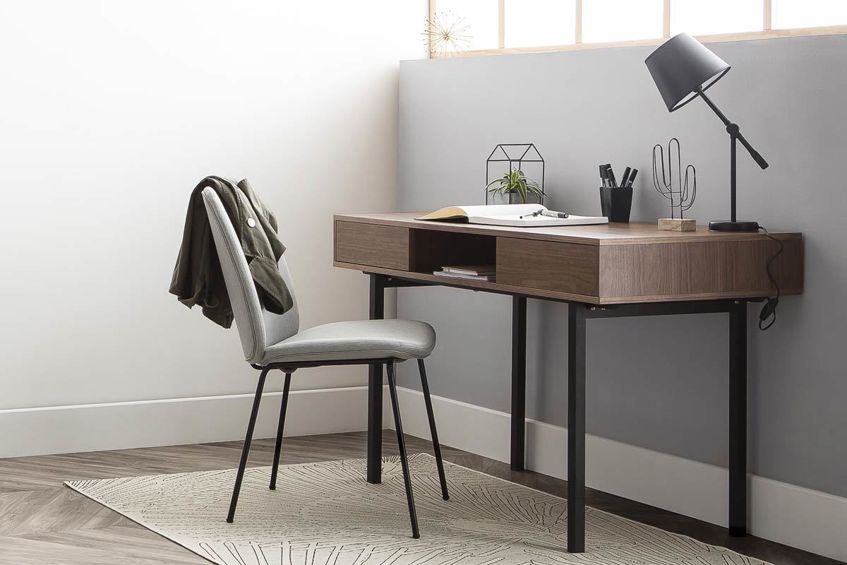 Bureau vintage noyer et m�tal noir MANNY