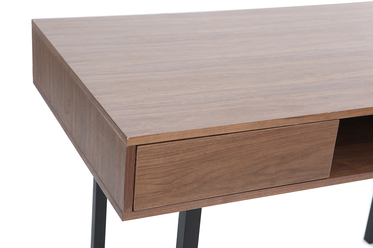 Bureau vintage noyer et m�tal noir MANNY