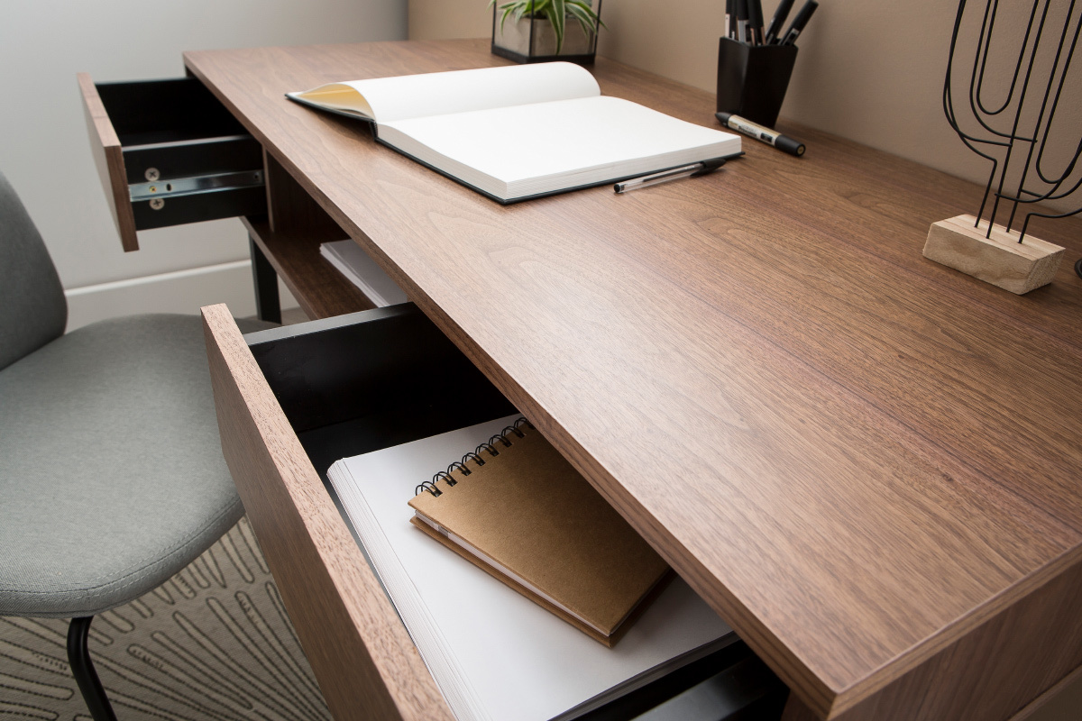 Bureau vintage noyer et m�tal noir MANNY