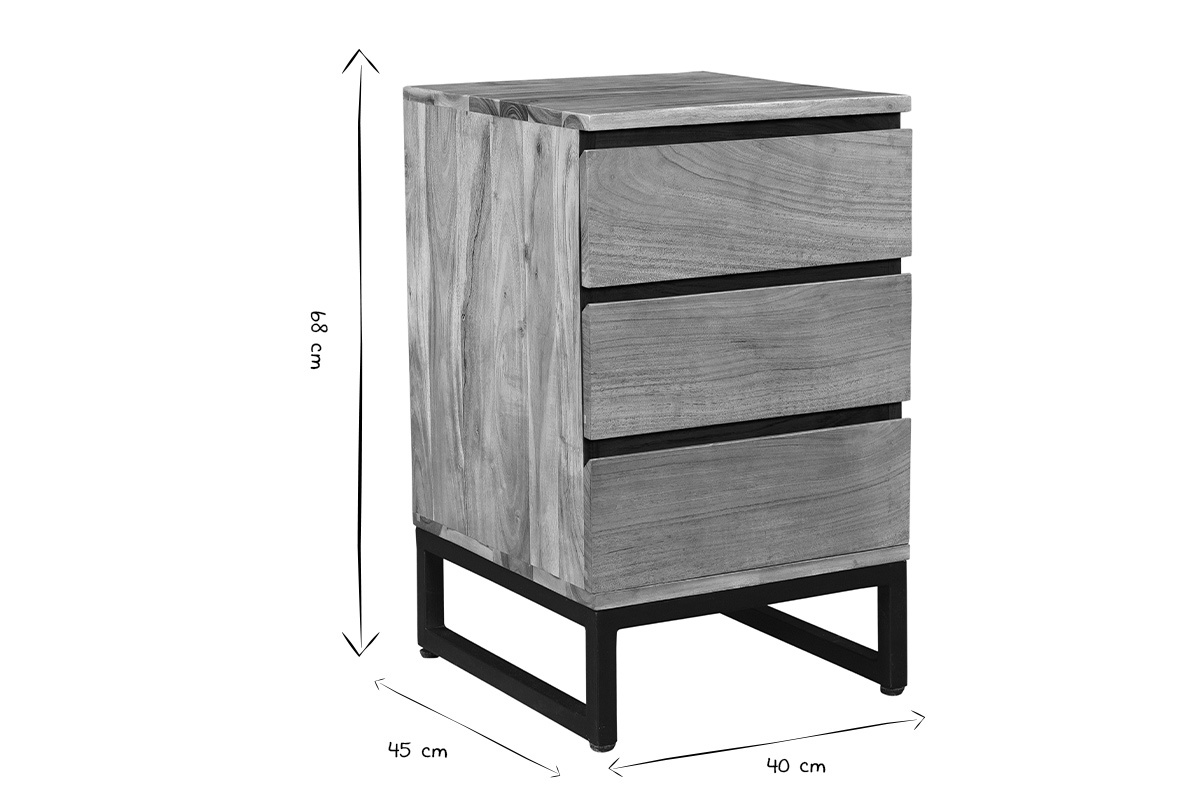Caisson de bureau 3 tiroirs industriel bois massif et mtal noir HOORN