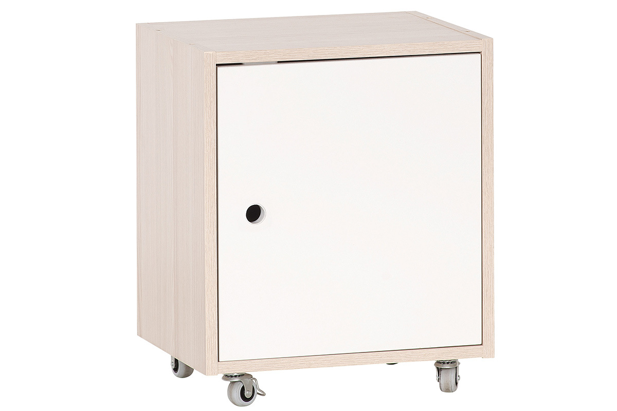 Caisson de bureau  roulettes blanc et bois clair NOHA