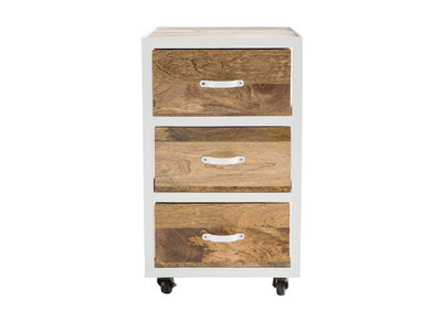 Caisson de bureau design industriel manguier et métal blanc PUKKA - Caisson de bureau design industriel manguier et métal blanc PUKKA