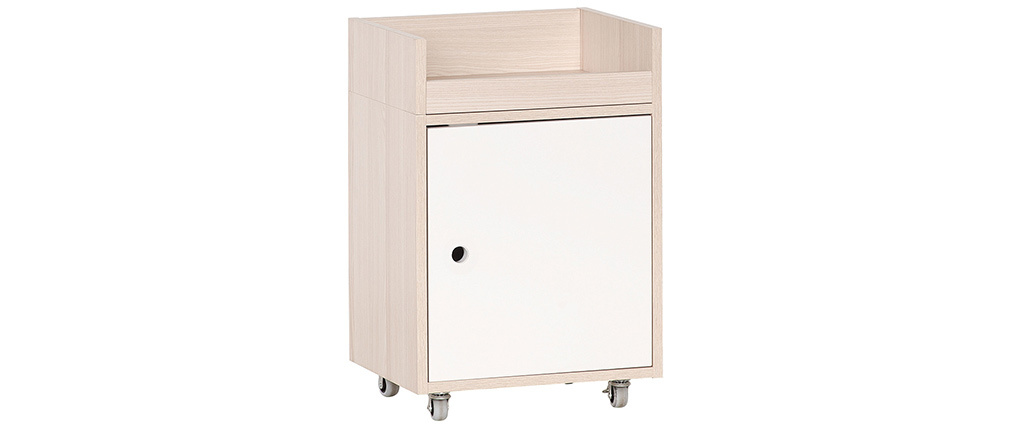 Caisson de rangement � roulettes blanc et bois NOHA
