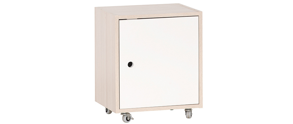 Caisson de rangement � roulettes blanc et bois NOHA