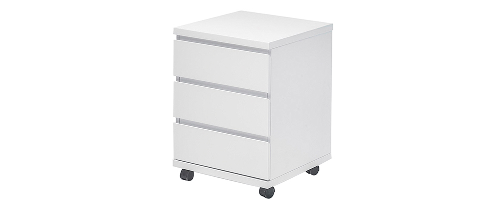 Caisson de rangement � roulettes blanc laqu� brillant SKIVE