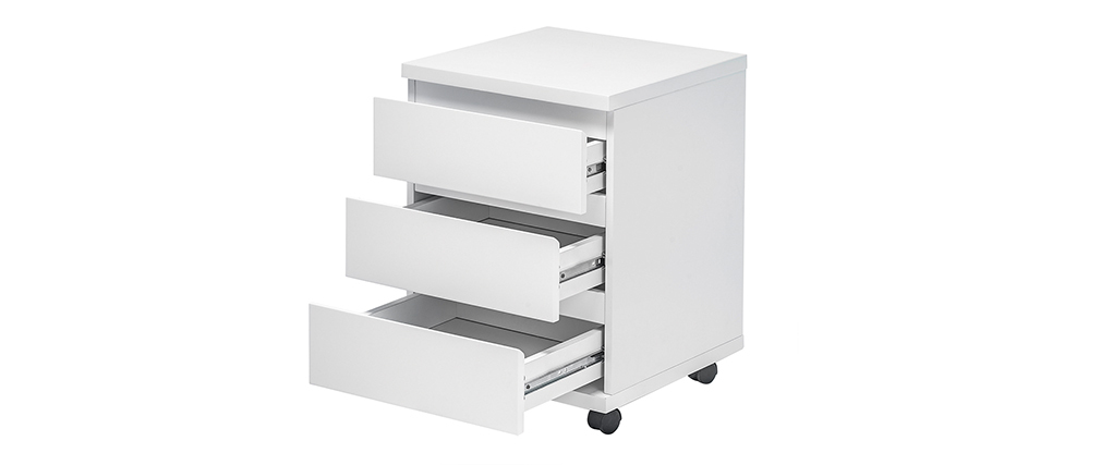 Caisson de rangement � roulettes blanc laqu� brillant SKIVE