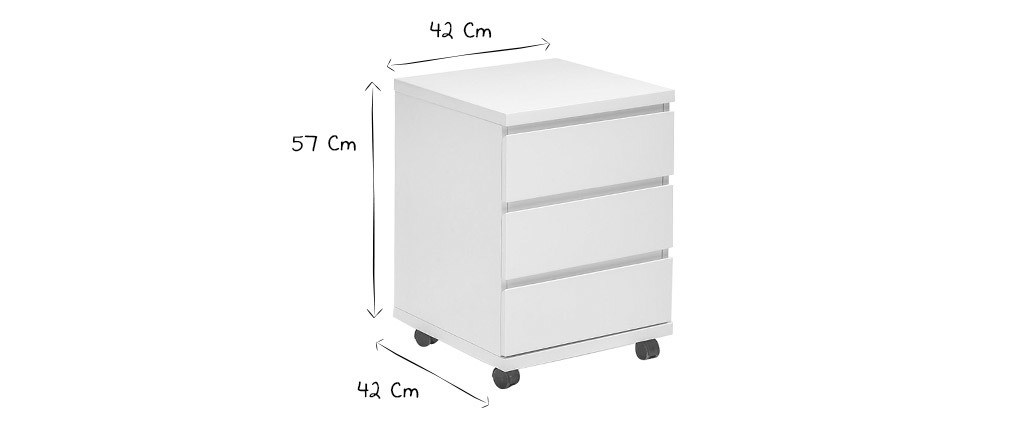 Caisson de rangement � roulettes blanc laqu� brillant SKIVE