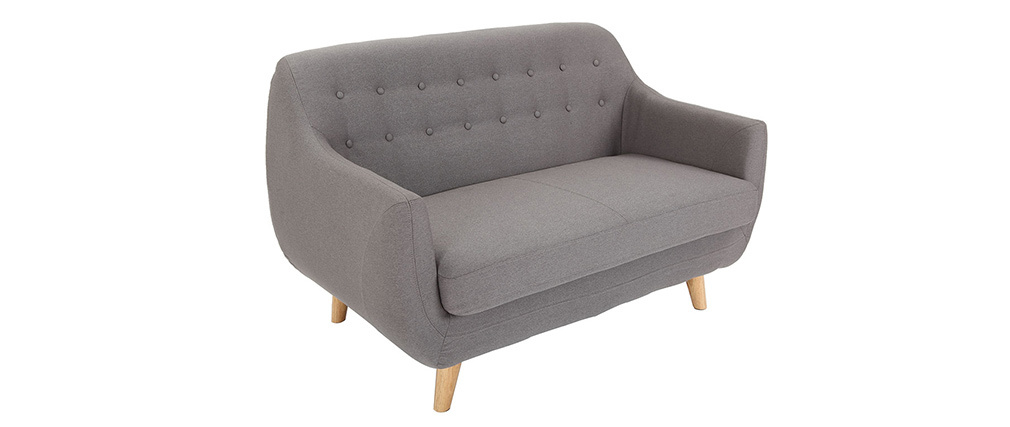 Canapé 2 Places Design Déhoussable En Tissu Gris Et Pieds
