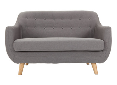 Canap&eacute; 2 places design d&eacute;houssable en tissu gris et pieds bois YNOK