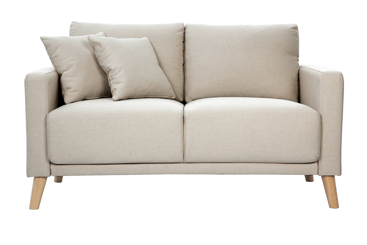 Canap 2 places en tissu beige et bois clair MUNIK