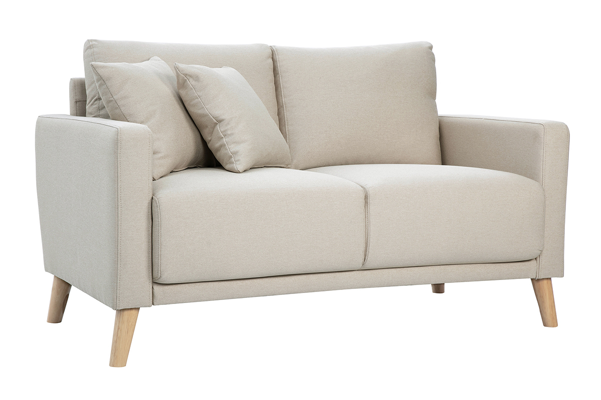 Canap 2 places en tissu beige et bois clair MUNIK