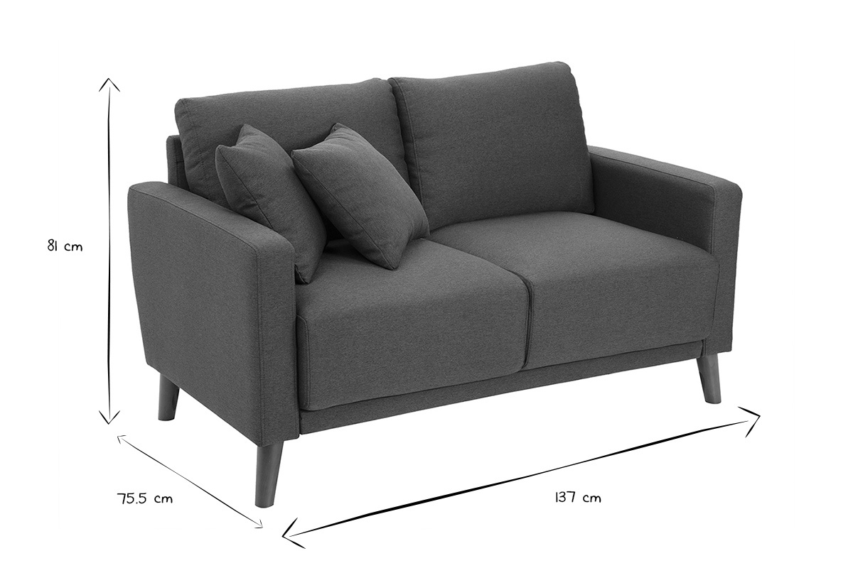 Canap 2 places en tissu bleu fonc et bois fonc MUNIK