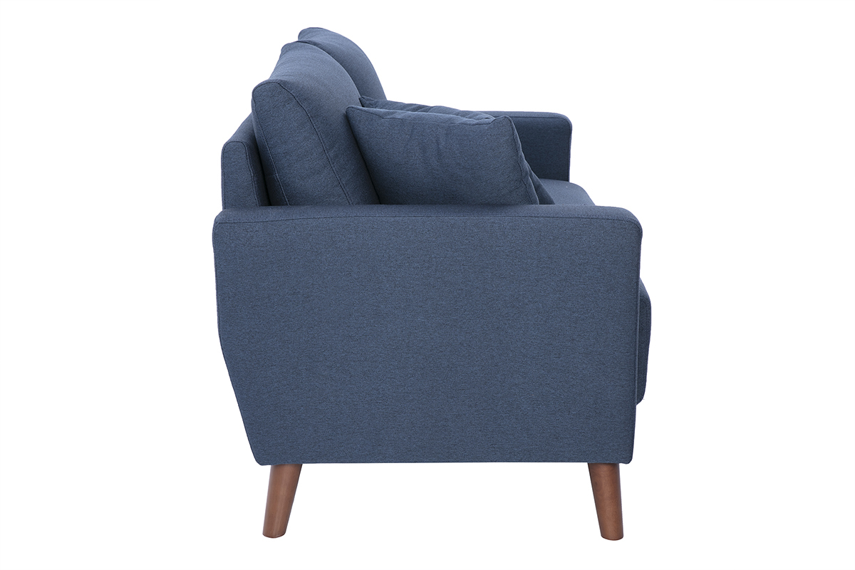 Canap 2 places en tissu bleu fonc et bois fonc MUNIK