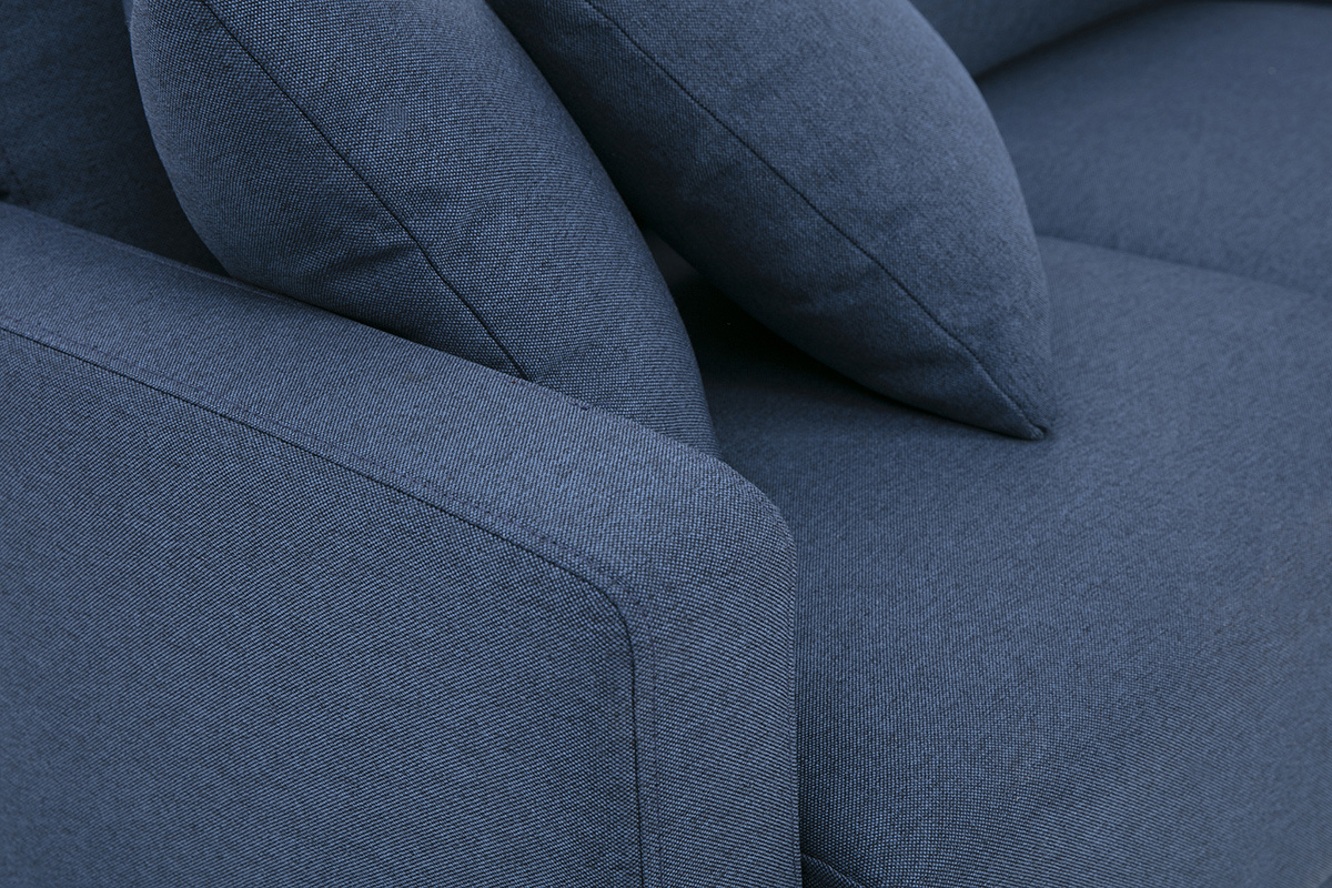 Canap 2 places en tissu bleu fonc et bois fonc MUNIK