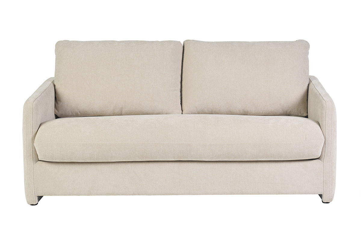 Canap� 2 places en tissu effet velours textur� beige PAULIN