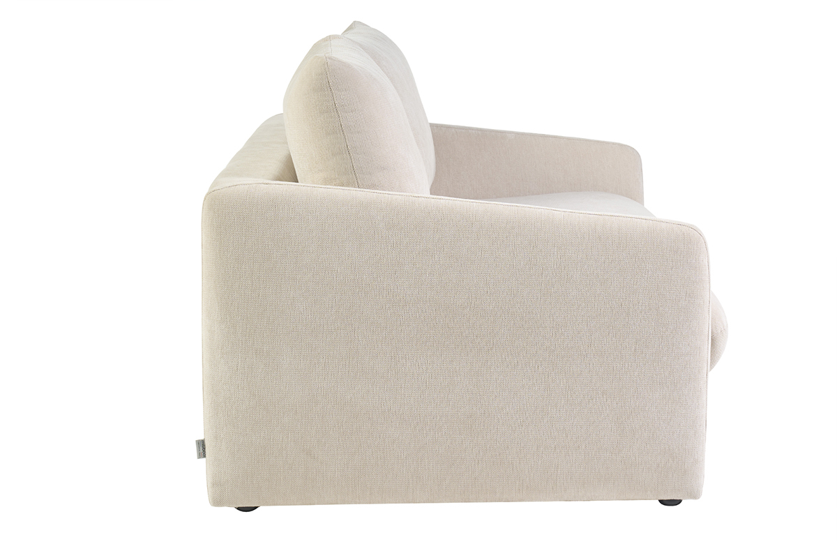 Canap� 2 places en tissu effet velours textur� beige PAULIN