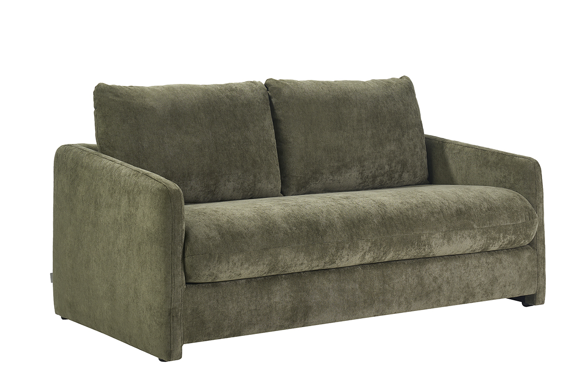 Canap� 2 places en tissu effet velours textur� vert kaki PAULIN