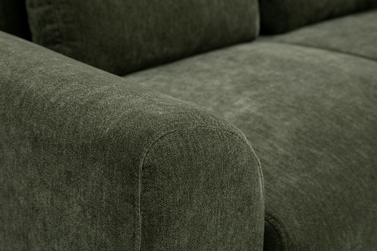 Canap� 2 places en tissu effet velours vert kaki et bois clair EKTOR