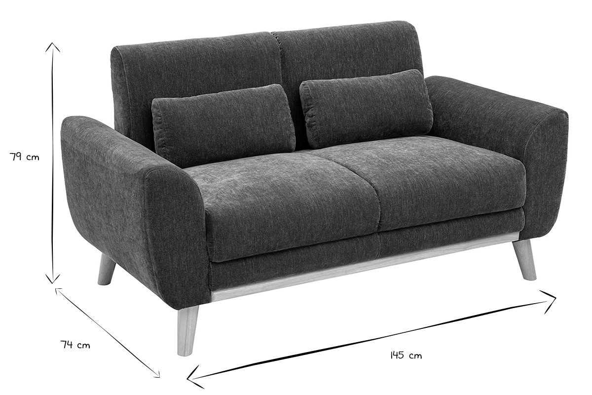 Canap� 2 places en tissu effet velours vert kaki et bois clair EKTOR