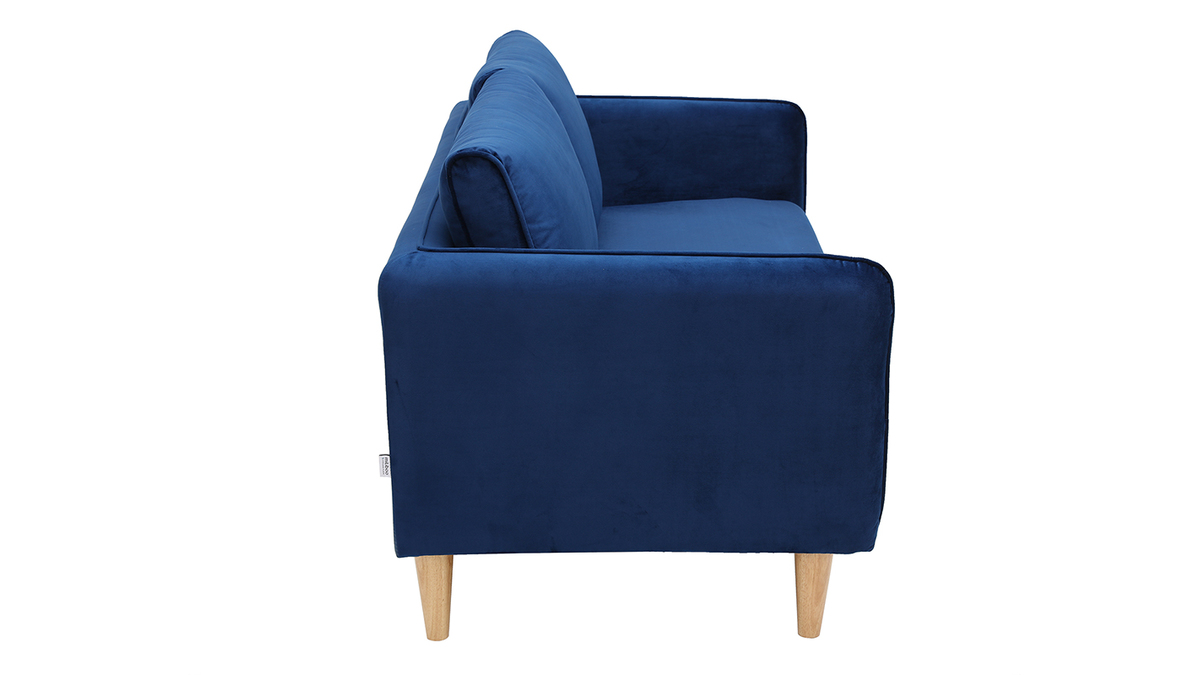 Canap 2 places en tissu velours bleu fonc et bois clair KURT - Miliboo & Stphane Plaza