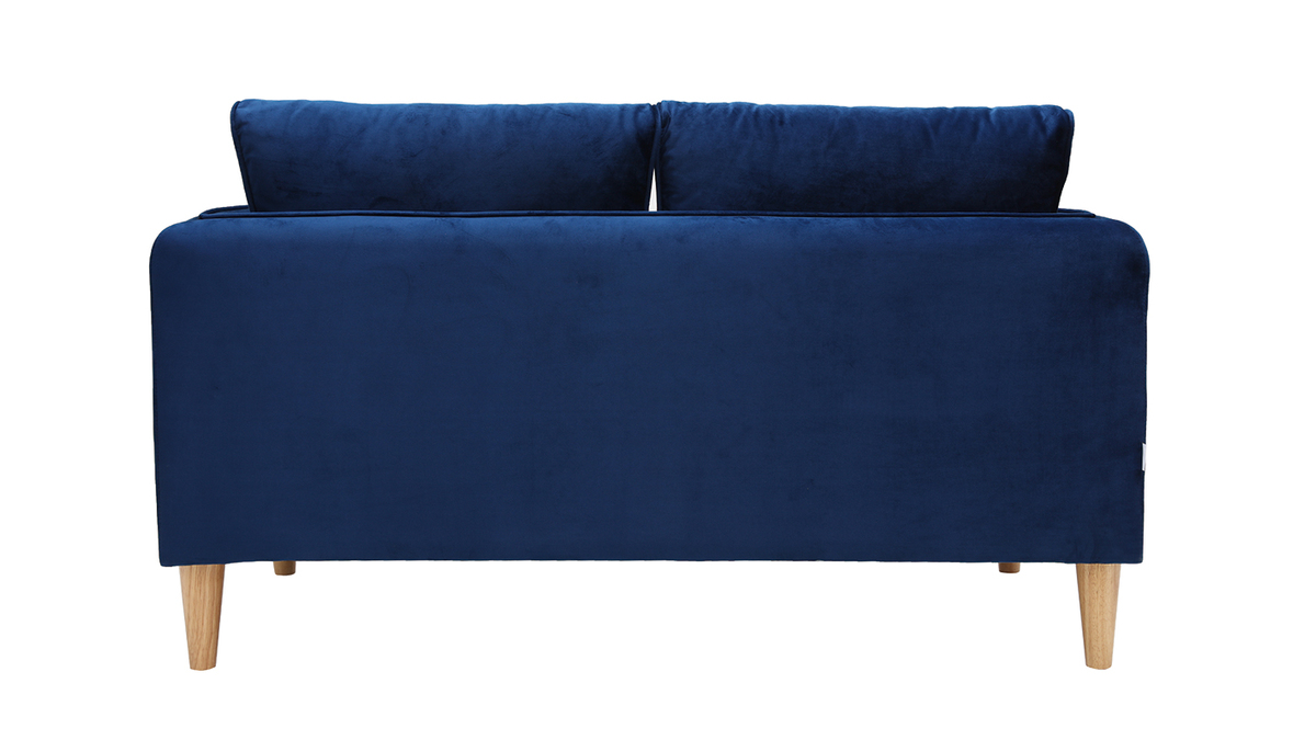 Canap 2 places en tissu velours bleu fonc et bois clair KURT - Miliboo & Stphane Plaza