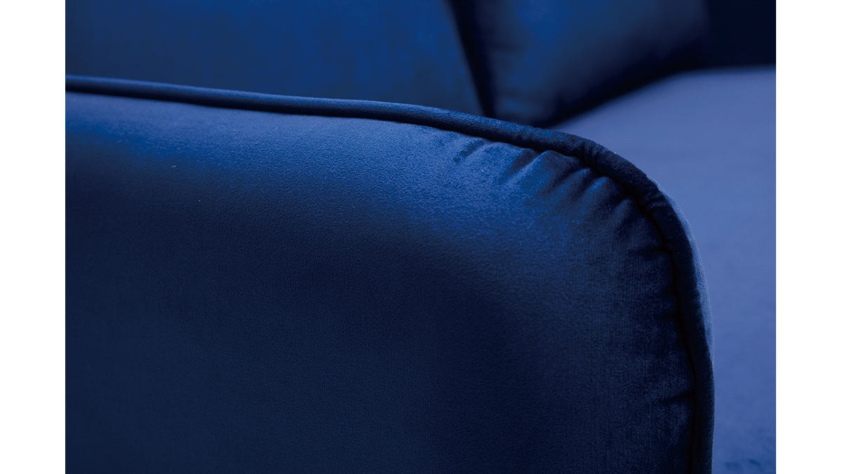 Canap 2 places en tissu velours bleu fonc et bois clair KURT - Miliboo & Stphane Plaza