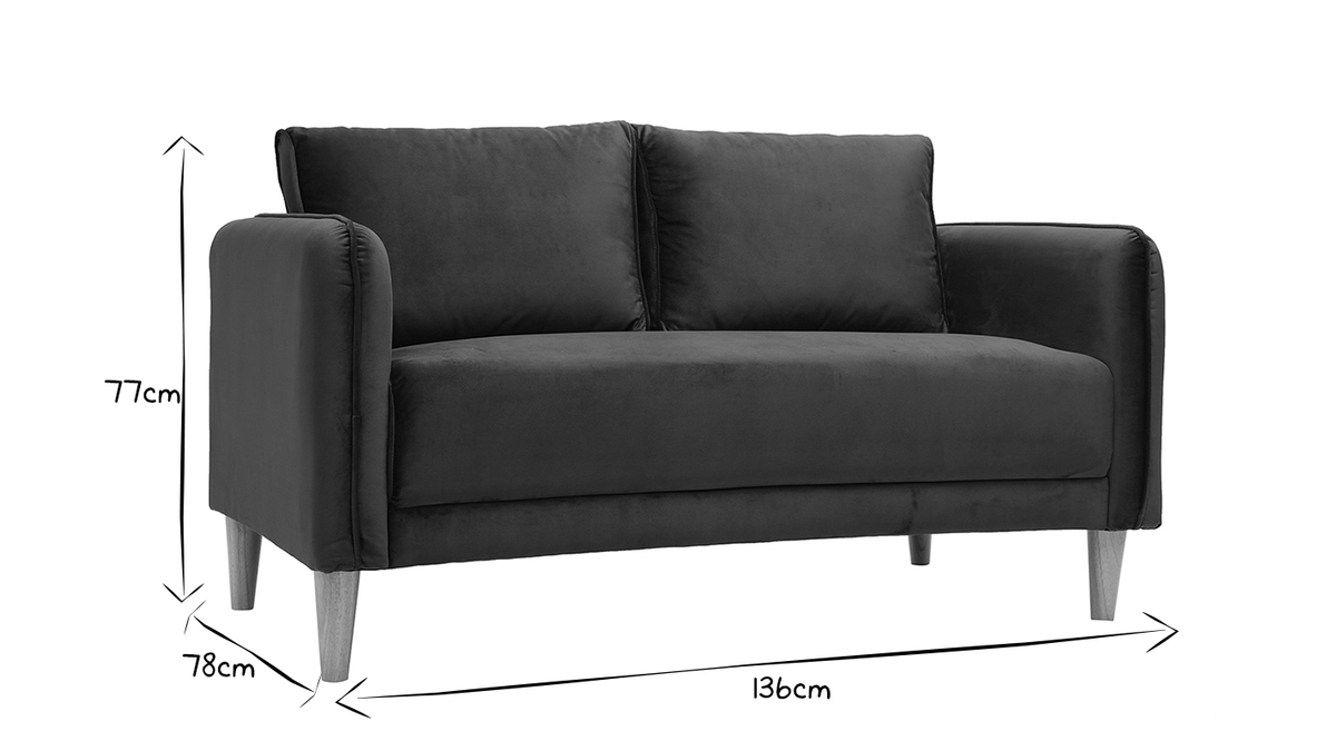 Canap 2 places en tissu velours bleu fonc et bois clair KURT - Miliboo & Stphane Plaza