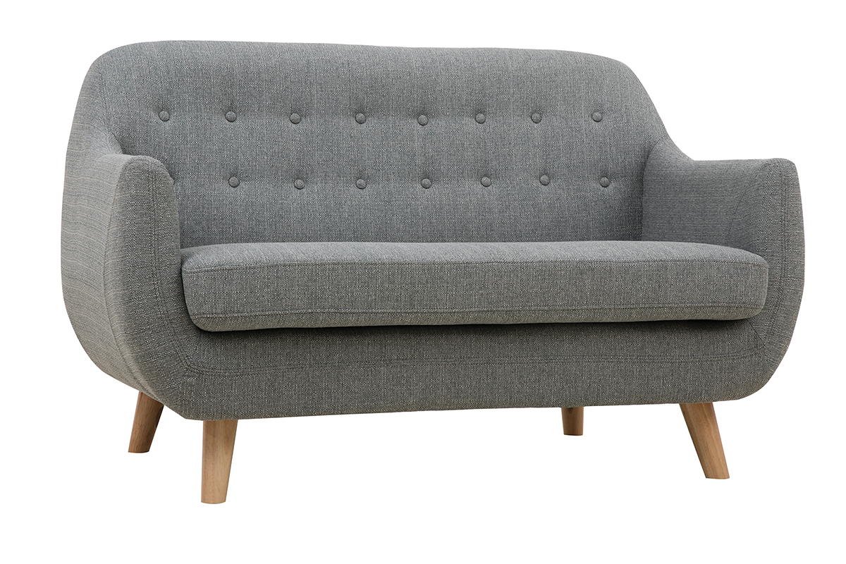 Canap� 2 places scandinave d�houssable gris clair et bois YNOK