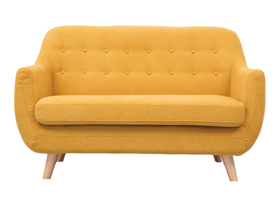 Canap&eacute; 2 places scandinave d&eacute;houssable tissu effet velours jaune moutarde YNOK
