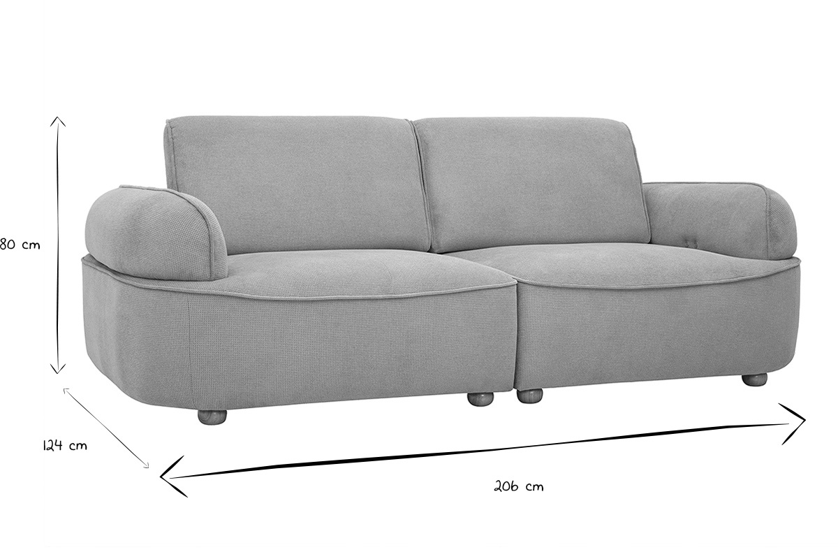 Canap� 3 places avance-recule �lectrique en tissu chenille gris et bois clair OTIS
