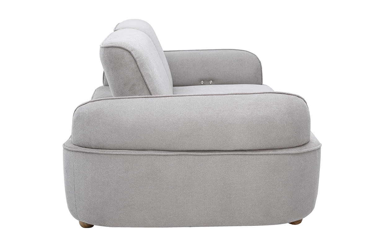 Canap� 3 places avance-recule �lectrique en tissu chenille gris et bois clair OTIS