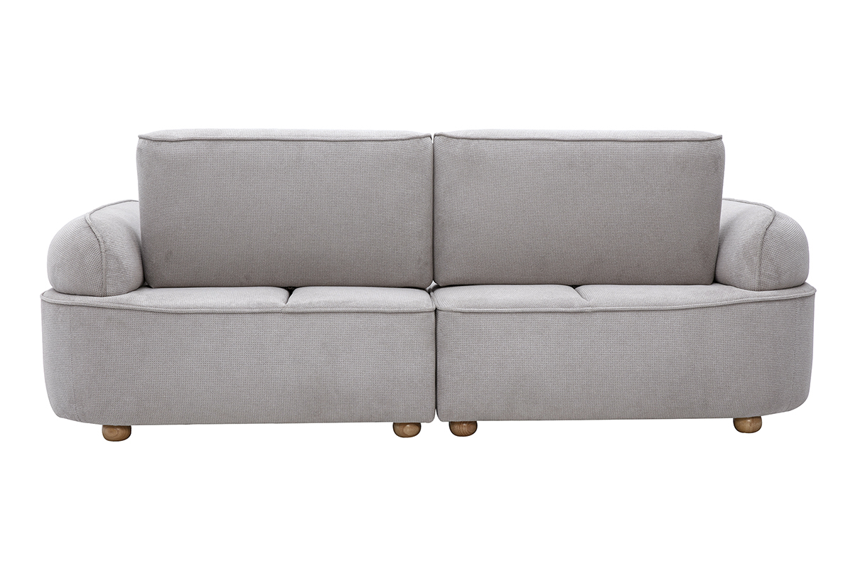Canap� 3 places avance-recule �lectrique en tissu chenille gris et bois clair OTIS