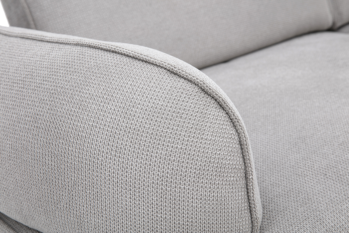 Canap� 3 places avance-recule �lectrique en tissu chenille gris et bois clair OTIS