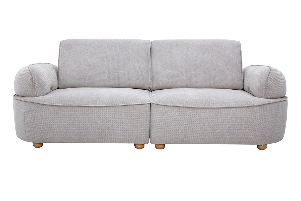 Canap� 3 places avance-recule �lectrique en tissu chenille gris et bois clair OTIS