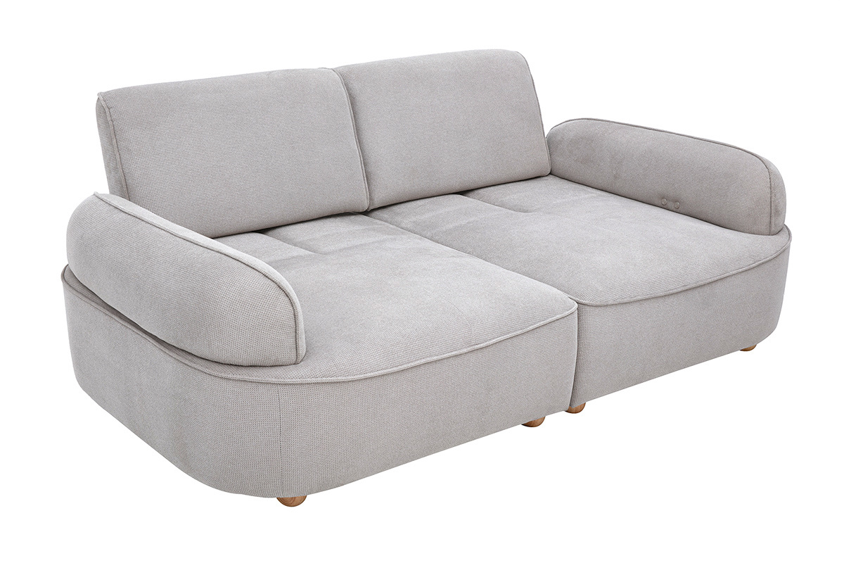 Canap� 3 places avance-recule �lectrique en tissu chenille gris et bois clair OTIS