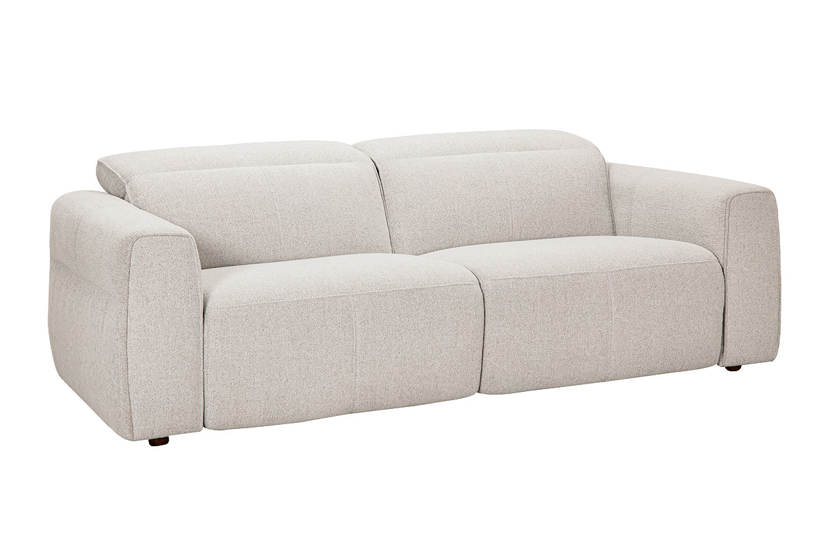 Canap� 3 places avec t�ti�res ajustables et repose-pieds �lectrique en tissu effet velours textur� beige AVORIAZ