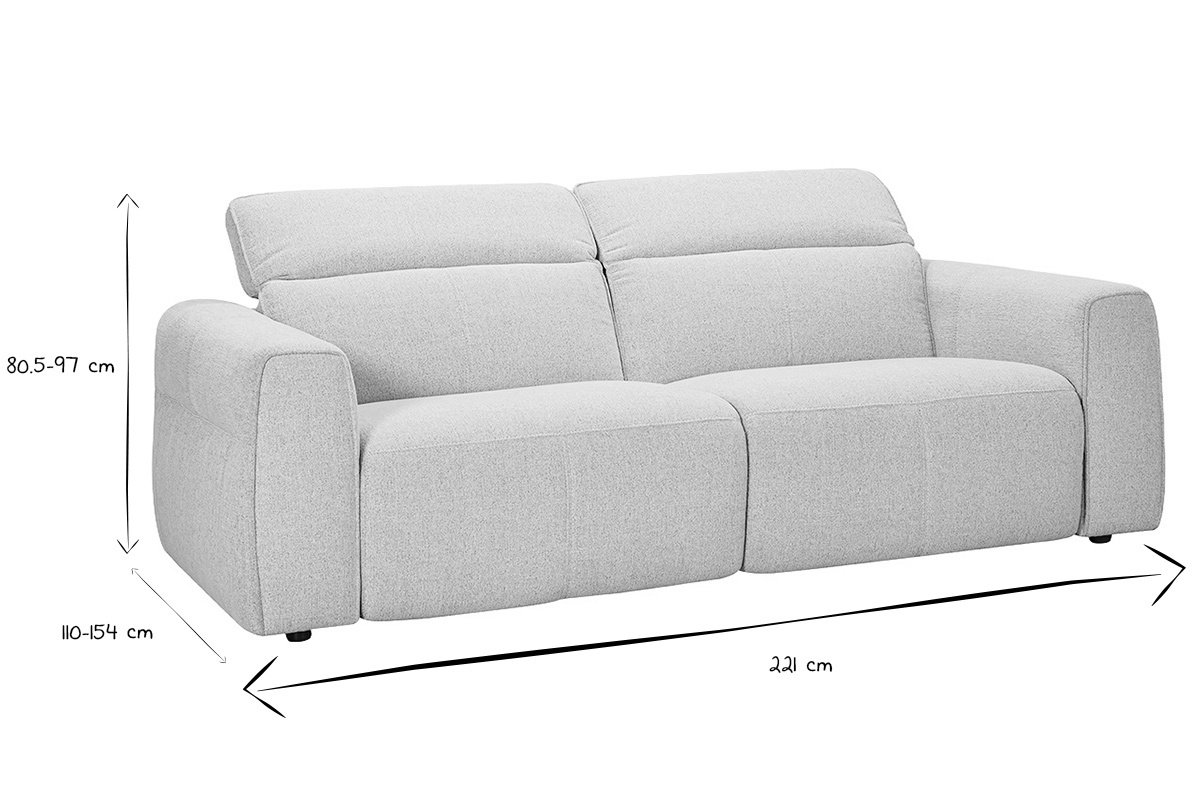 Canap� 3 places avec t�ti�res ajustables et repose-pieds �lectrique en tissu effet velours textur� beige AVORIAZ