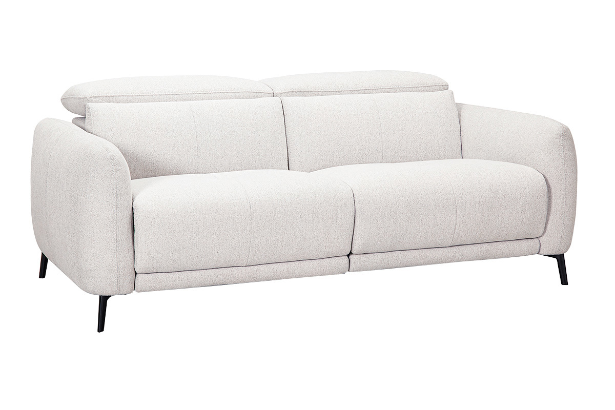 Canap� 3 places avec t�ti�res ajustables et repose-pieds �lectrique en tissu effet velours textur� beige et m�tal TIGNES