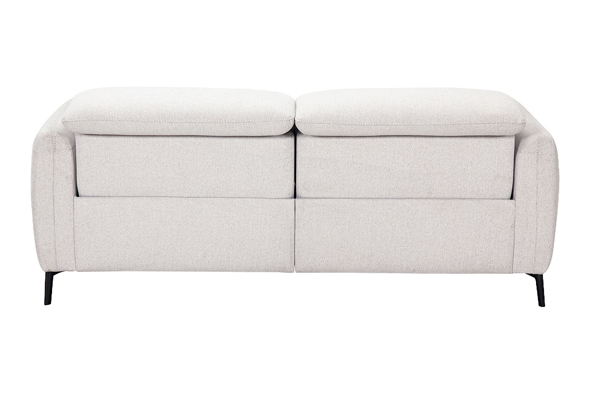 Canap� 3 places avec t�ti�res ajustables et repose-pieds �lectrique en tissu effet velours textur� beige et m�tal TIGNES