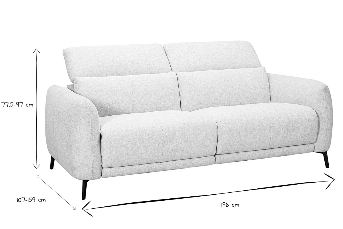 Canap� 3 places avec t�ti�res ajustables et repose-pieds �lectrique en tissu effet velours textur� beige et m�tal TIGNES