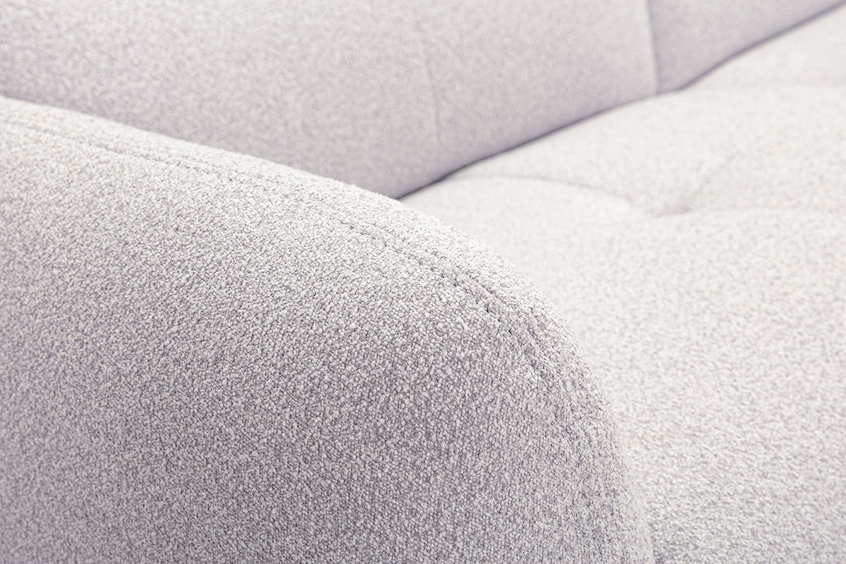 Canap� 3 places avec t�ti�res ajustables et repose-pieds �lectrique en tissu effet velours textur� gris clair et m�tal TIGNES