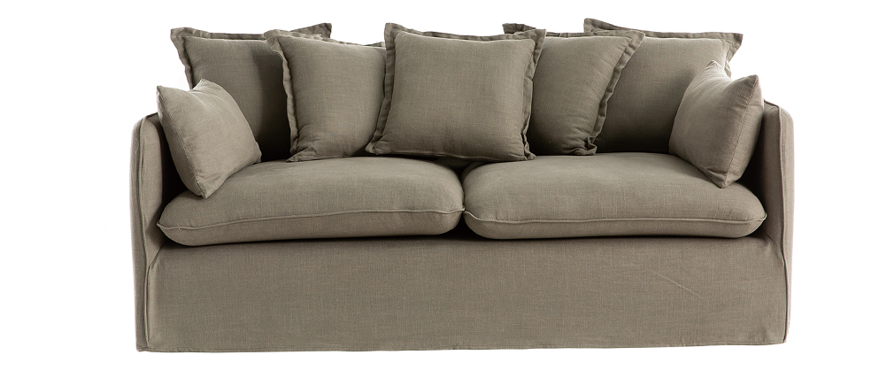 Canap� 3 places d�houssable en lin vert de gris MERLIN