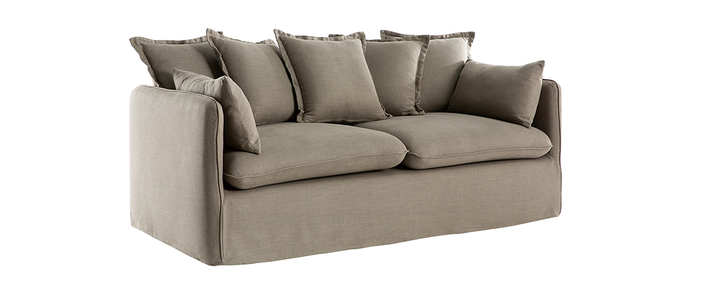 Canap� 3 places d�houssable en lin vert de gris MERLIN