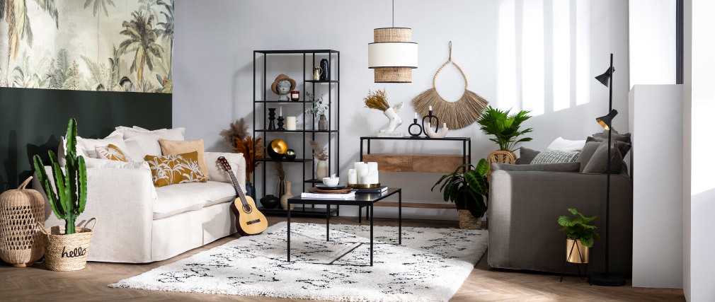 Canap� 3 places d�houssable en lin vert de gris MERLIN