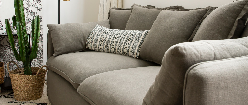 Canap� 3 places d�houssable en lin vert de gris MERLIN