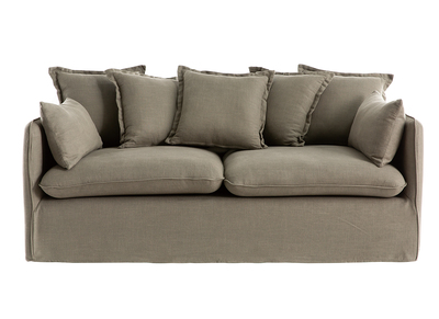 Canap&eacute; 3 places d&eacute;houssable en lin vert de gris MERLIN