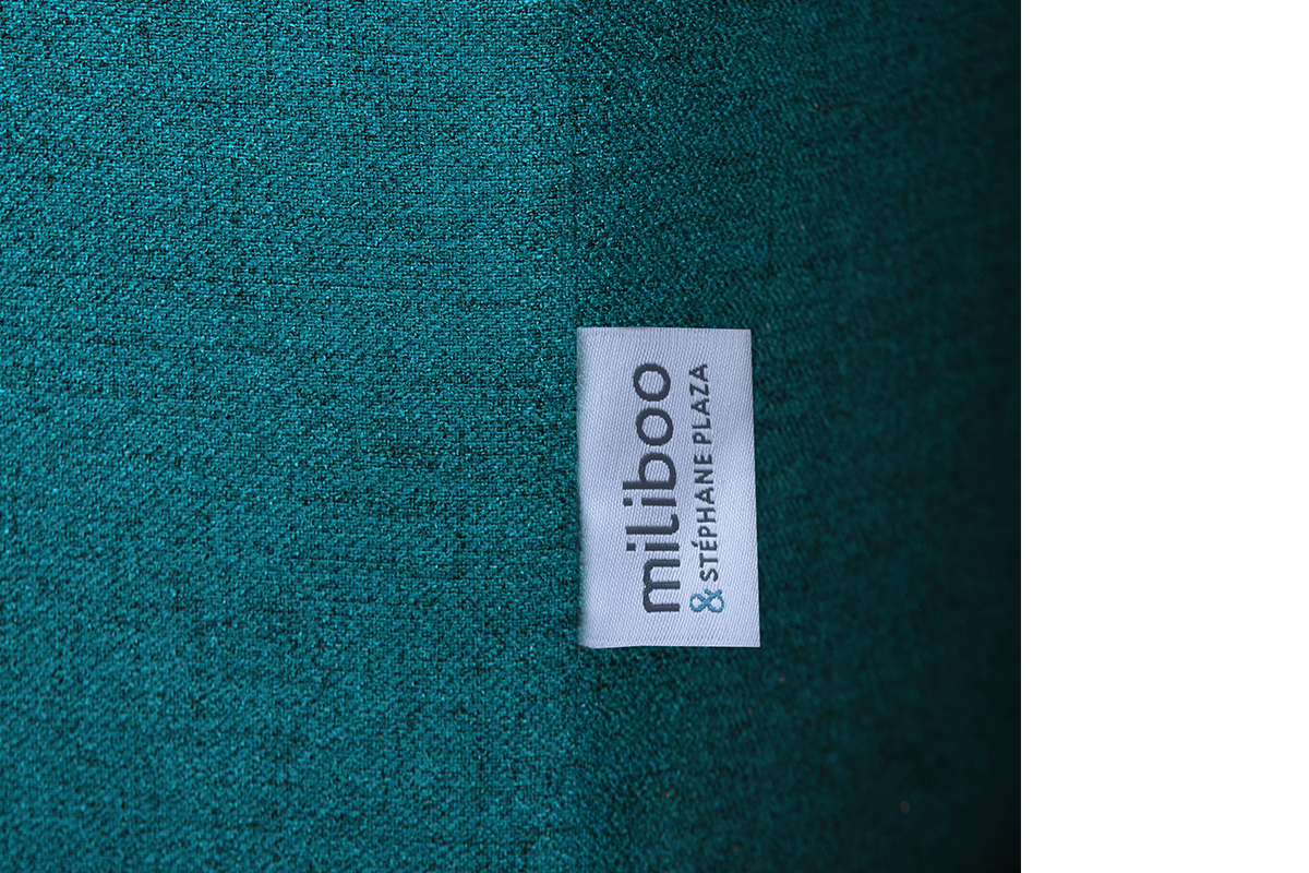 Canap� 3 places design bleu paon et velours noir HARRISON