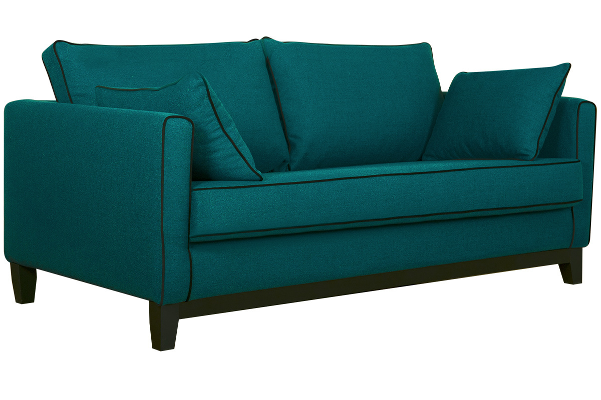 Canap� 3 places design bleu paon et velours noir HARRISON