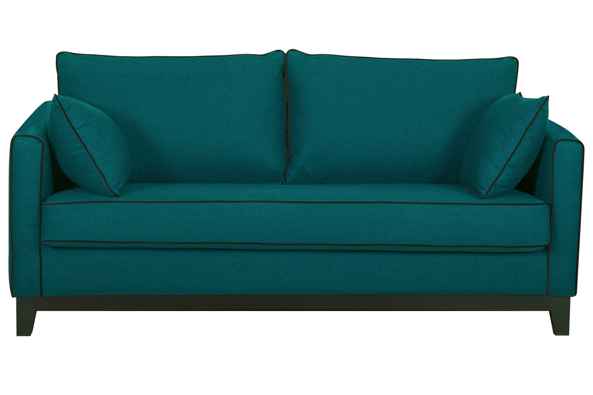 Canap� 3 places design bleu paon et velours noir HARRISON