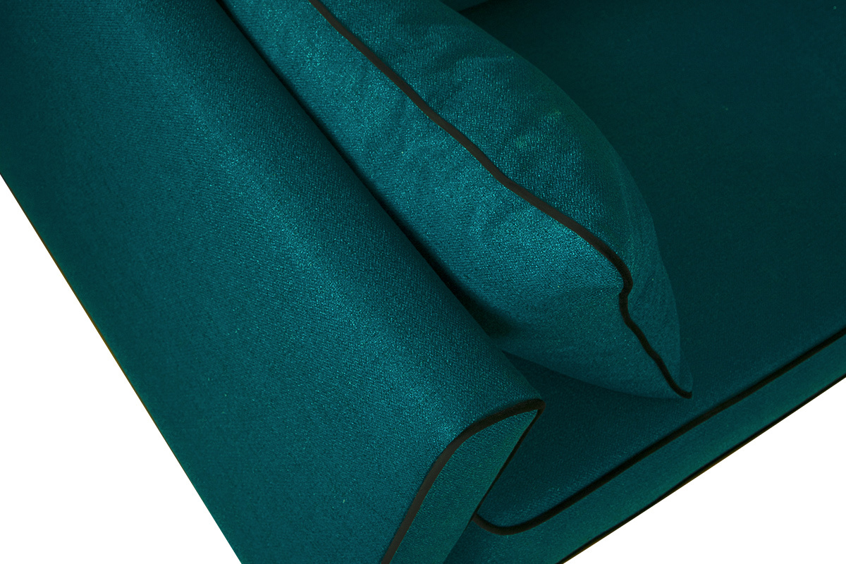 Canap� 3 places design bleu paon et velours noir HARRISON